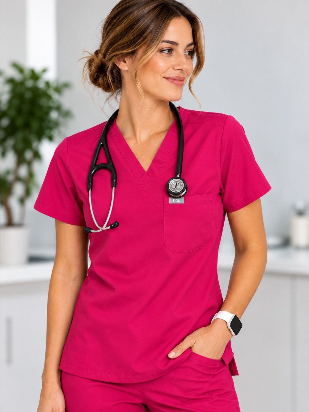 FIGS Catarina Scrub Top S Pink V Neck Technical Collection Medical Healthcare